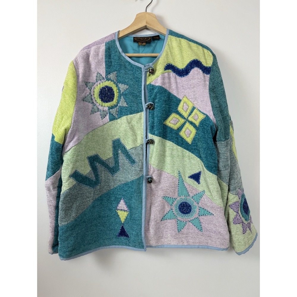 Alex Kim Embroidered Appliquéd‎ Beaded Jacket Womens Missy Large Art-to-Wear - Picture 2 of 14